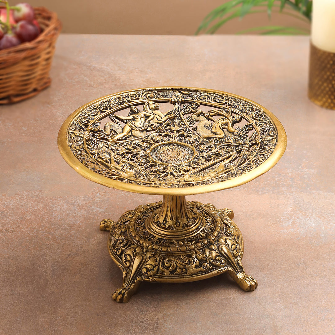 Image of Brass Fruit Table Tray / Stand (5.5 Inch) | HEIGHT span INCHES | Premium Brass & Wood Decor | Sama Homes - Eco-friendly - Sama Homes