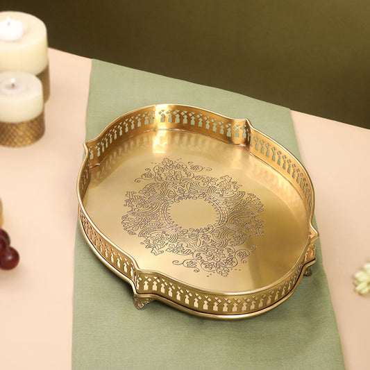 Image of Brass Matt Oval Embossed Tray | AVAILABLE SIZEHandcrafted sustainably | Premium Brass & Wood Decor | Sama Homes
