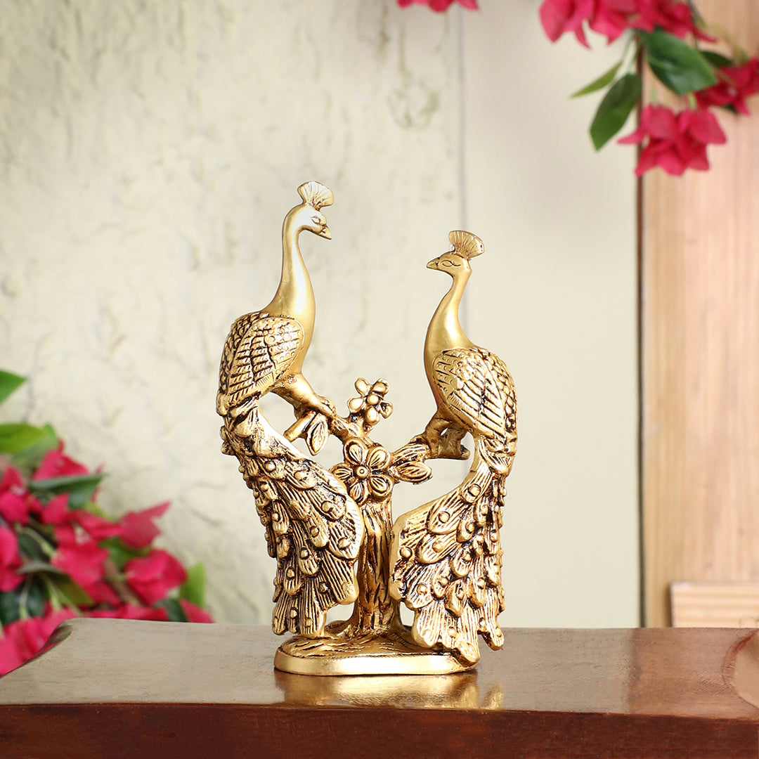 Brass Double Peacock Statue – Handcrafted Decorative Showpiece (7 Inch) - Eco-friendly - Sama Homes