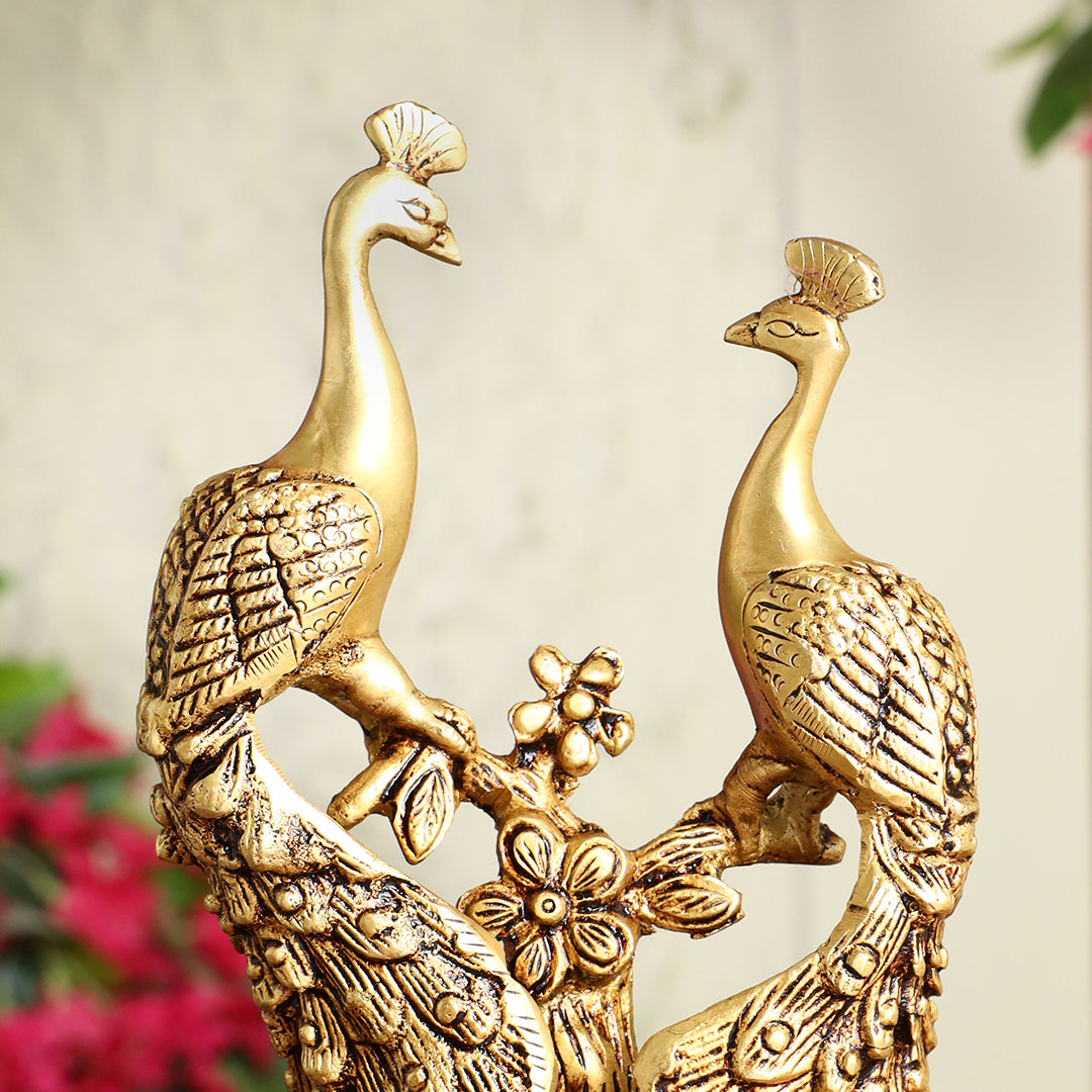 Brass Double Peacock Statue – Handcrafted Decorative Showpiece (7 Inch) - Image 2