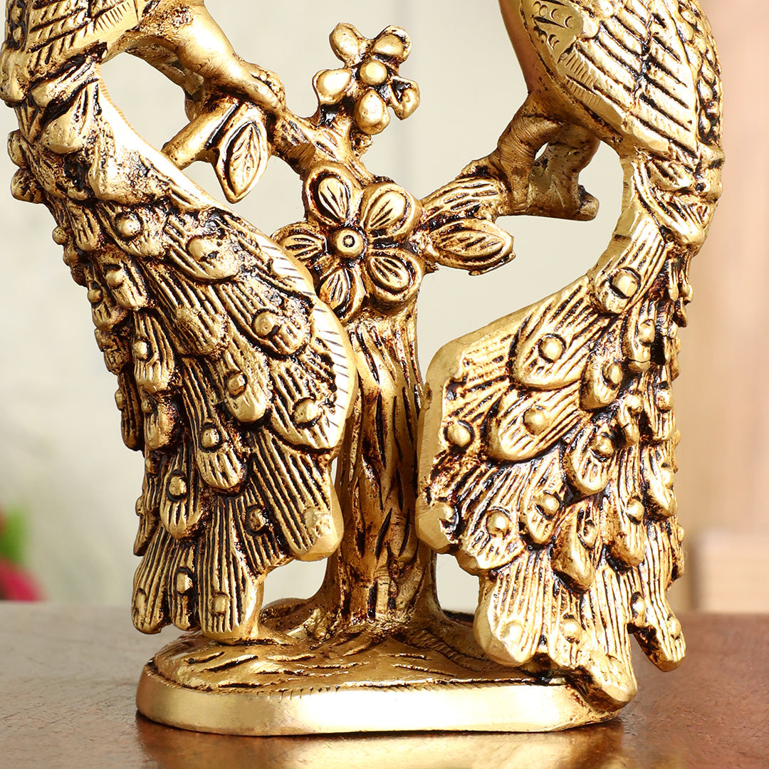 Brass Double Peacock Statue – Handcrafted Decorative Showpiece (7 Inch) - Image 3