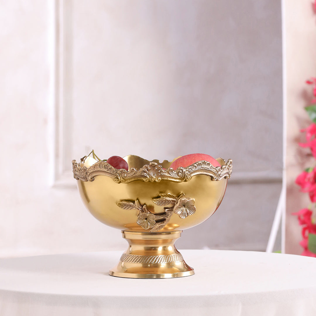 Brass Decorative Basket With Handcrafted Floral Design (6.2 Inch) - Eco-friendly - Sama Homes