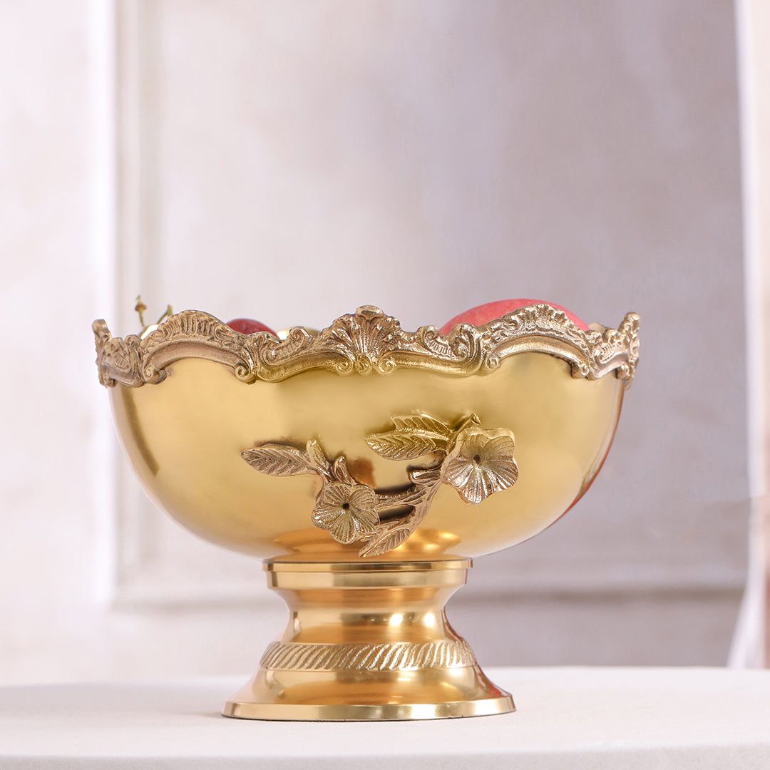 Brass Decorative Basket With Handcrafted Floral Design (6.2 Inch) - Image 2