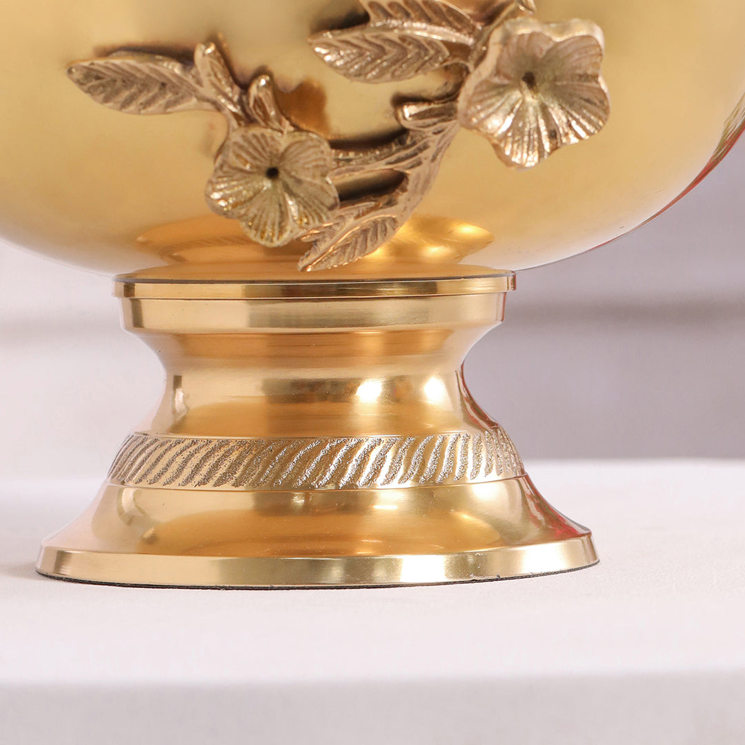 Brass Decorative Basket With Handcrafted Floral Design (6.2 Inch)
