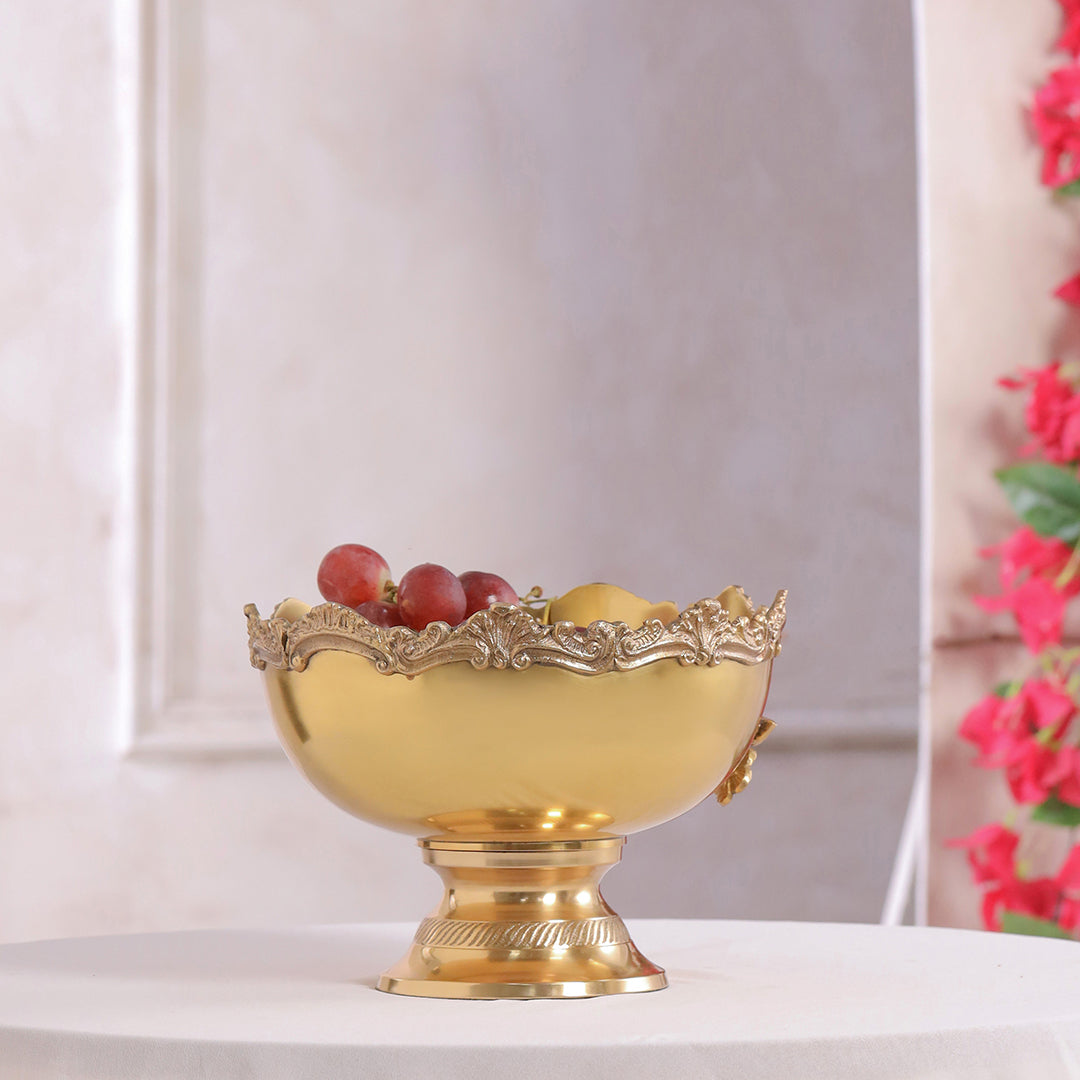 Brass Decorative Basket With Handcrafted Floral Design (6.2 Inch) - Image 4