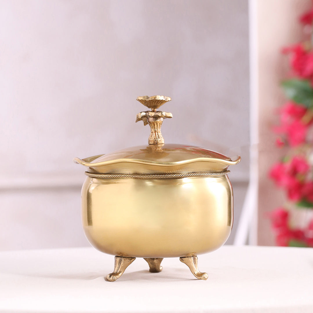 Brass Decorative Handi with Lid Neck Ribbon Bow Design (6 Inch) - Image 4