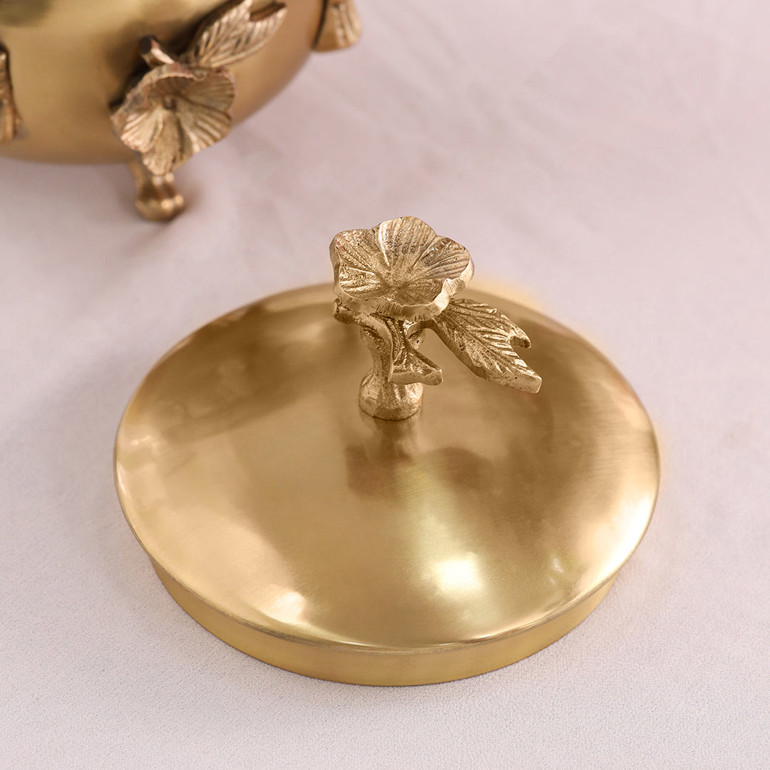 Brass Decorative Handi with Lid Neck Ribbon Bow Design (6 Inch) - Image 6