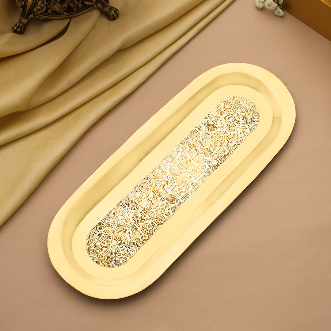Image of Brass Rectangular Serving Tray | AVAILABLE SIZEHandcrafted sustainably | Premium Brass & Wood Decor | Sama Homes - Eco-friendly - Sama Homes