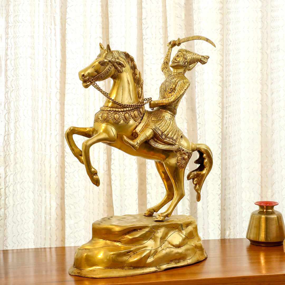 Brass Chatrapati Shivaji Maharaj On Horse Statue (22 Inch) - Image 5