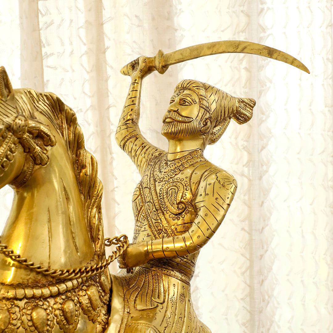 Brass Chatrapati Shivaji Maharaj On Horse Statue (22 Inch) - Image 6