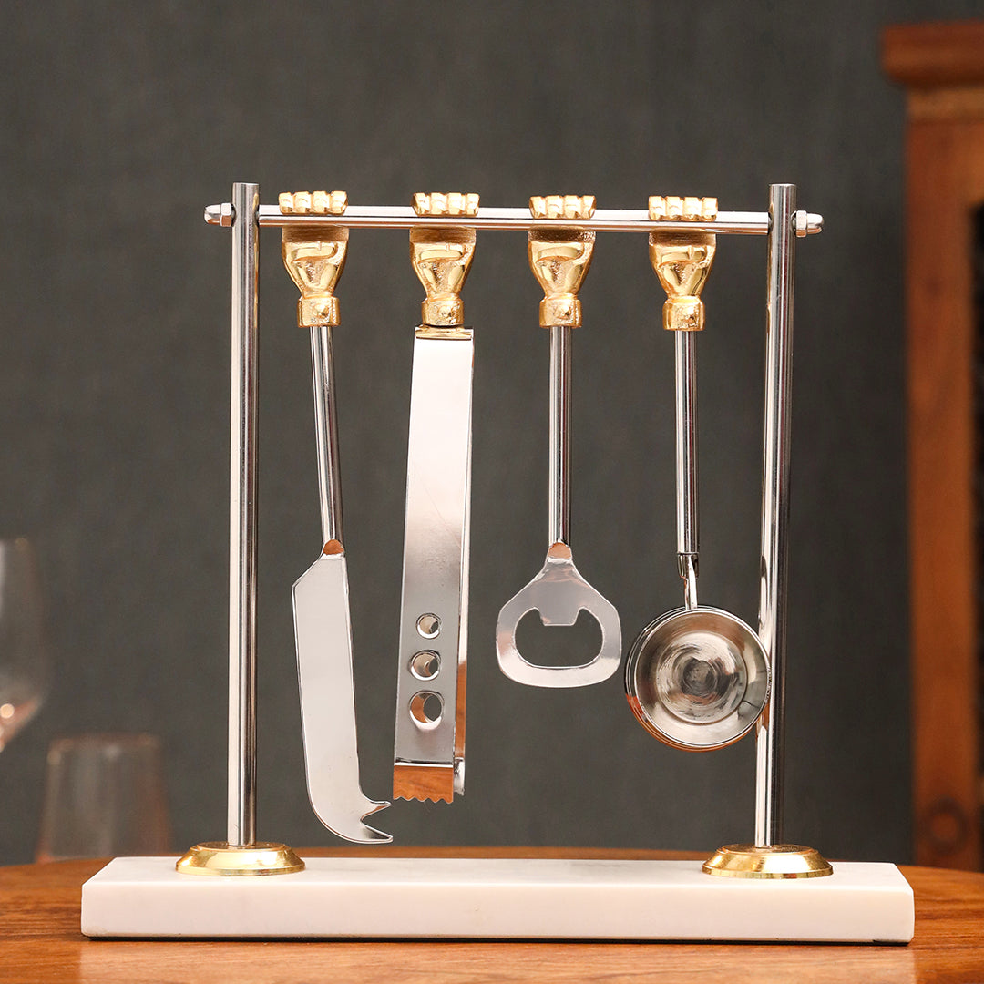Brass & Steel Bar Tool Set with Stand (9.8 Inch) - Eco-friendly - Sama Homes