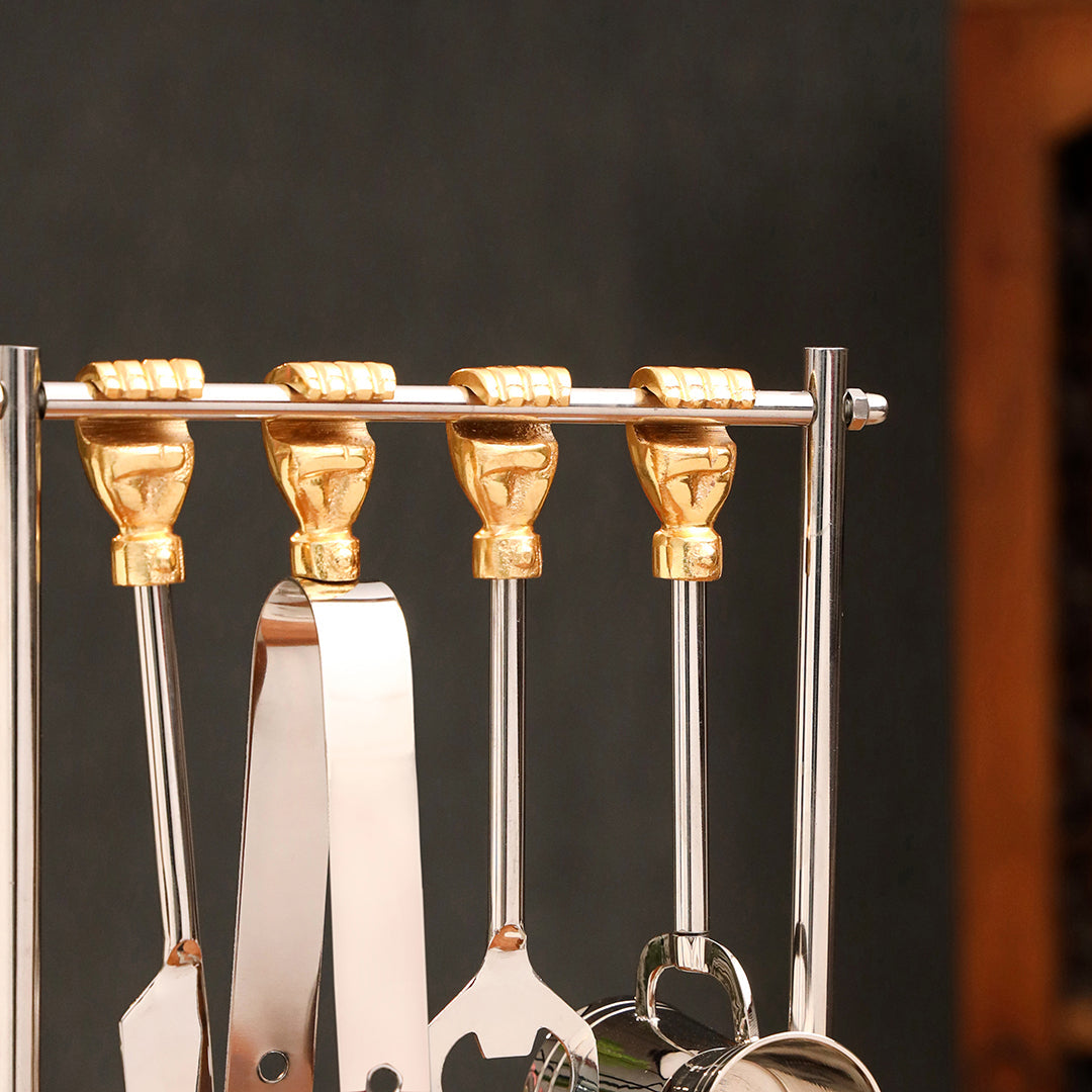 Brass & Steel Bar Tool Set with Stand (9.8 Inch) - Image 4