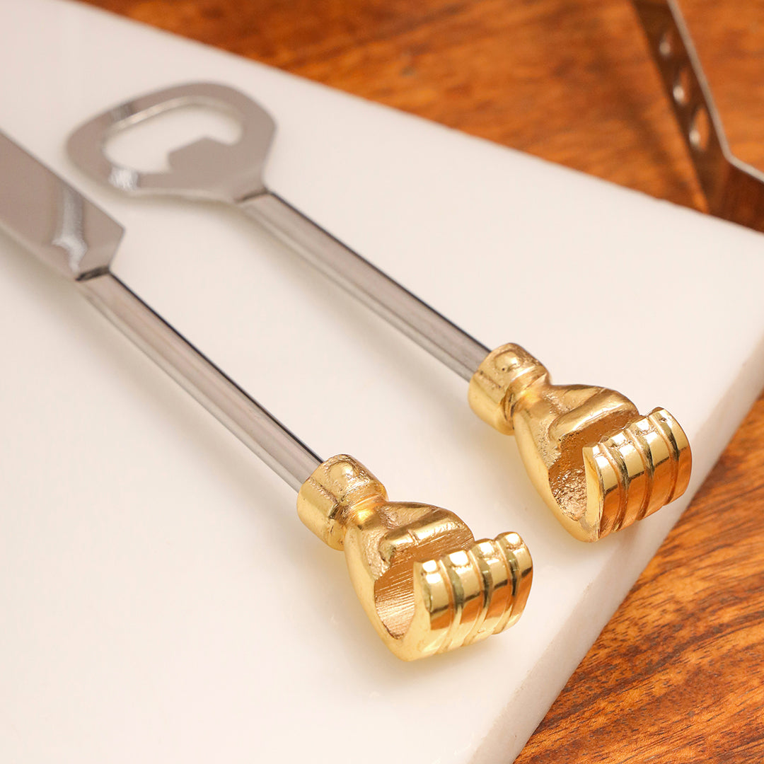 Brass & Steel Bar Tool Set with Stand (9.8 Inch)