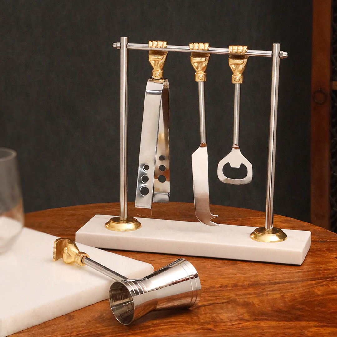 Brass & Steel Bar Tool Set with Stand (9.8 Inch) - Image 3