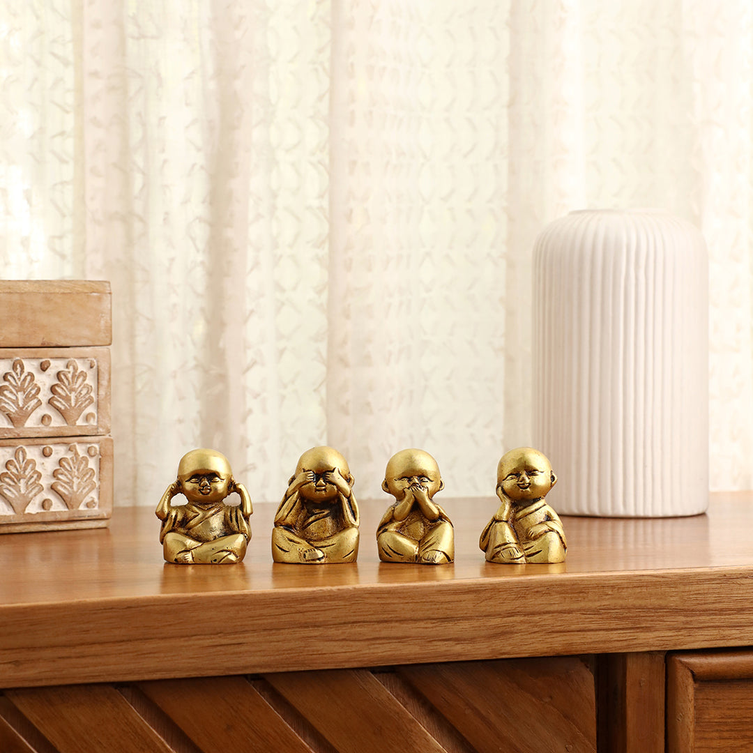 Brass Baby Monk Buddha Statues – Set of 4 - Image 6