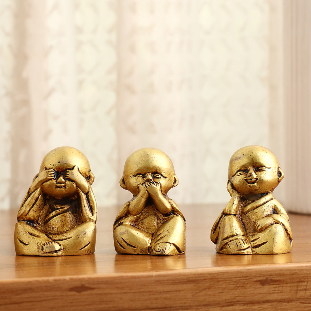 Brass Baby Monk Buddha Statues – Set of 4 - Image 8