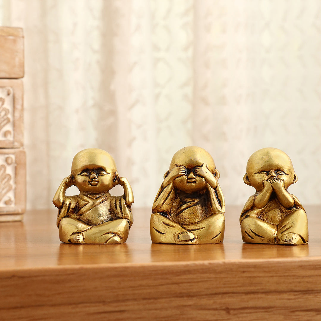 Brass Baby Monk Buddha Statues – Set of 4 - Image 2