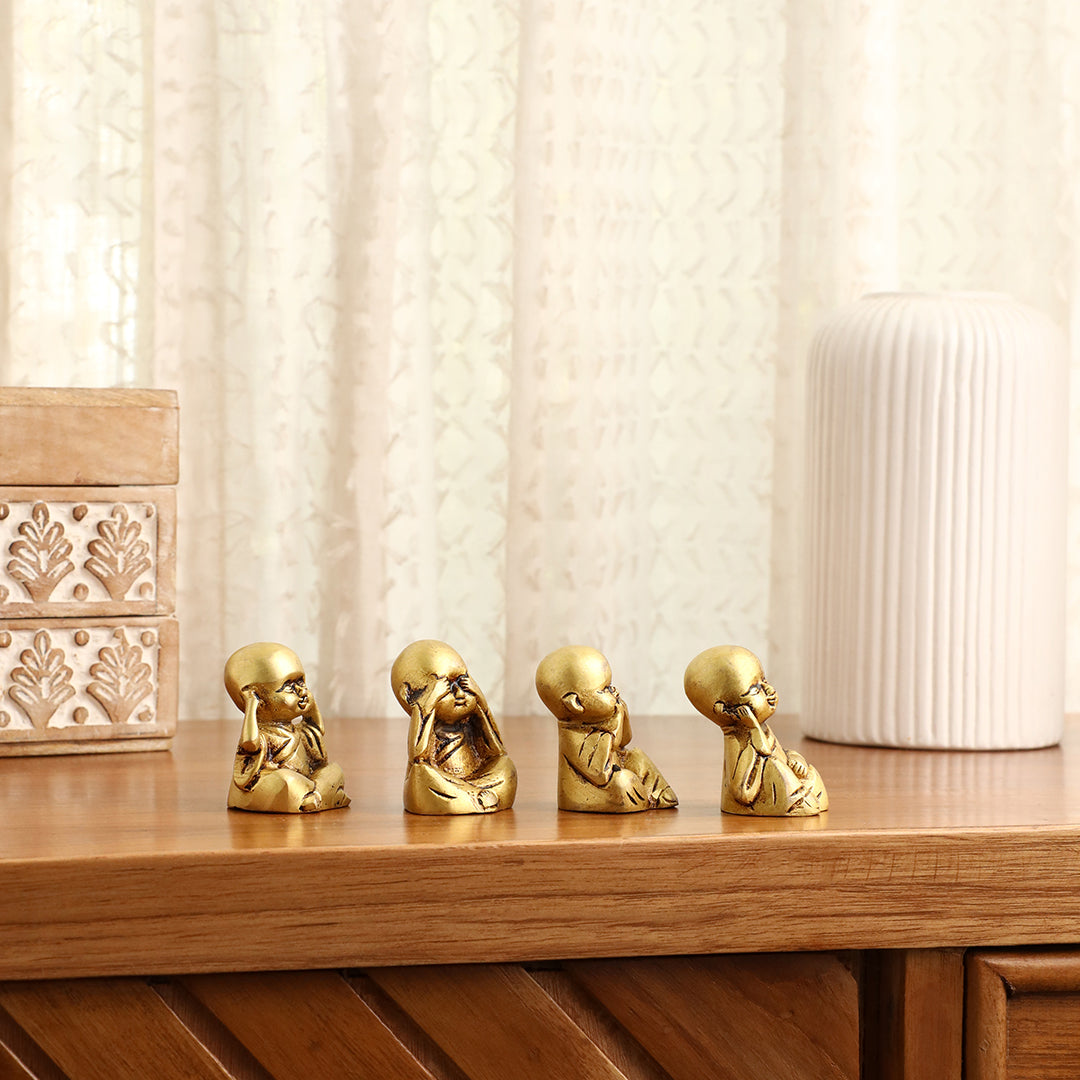 Brass Baby Monk Buddha Statues – Set of 4 - Image 3