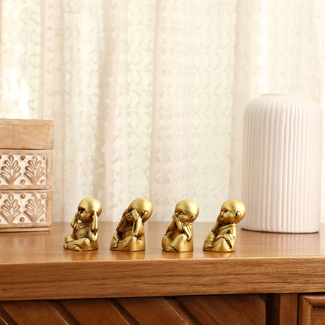 Brass Baby Monk Buddha Statues – Set of 4 - Image 4