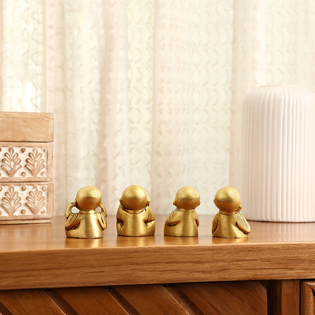 Brass Baby Monk Buddha Statues – Set of 4 - Image 5