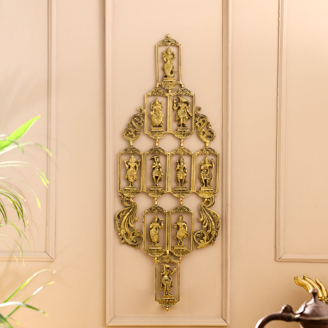BRASS Dashavatara / VISHNU AVATAR WALL HANGING (29.5 INCH) - Eco-friendly - Sama Homes