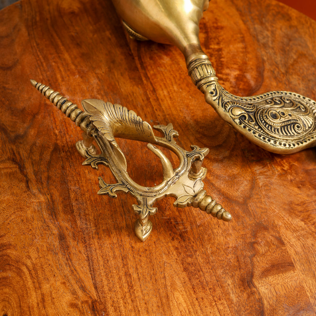 Brass Conch / Shankh with Intricate Stand (13 Inch) - Image 9