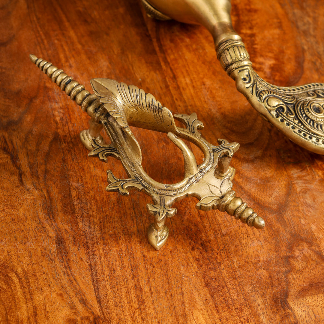 Brass Conch / Shankh with Intricate Stand (13 Inch) - Image 10