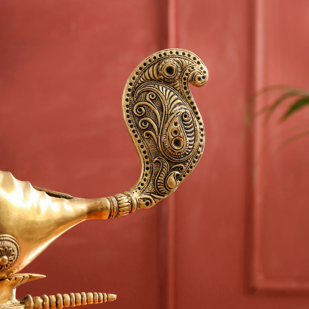 Brass Conch / Shankh with Intricate Stand (13 Inch) - Image 4