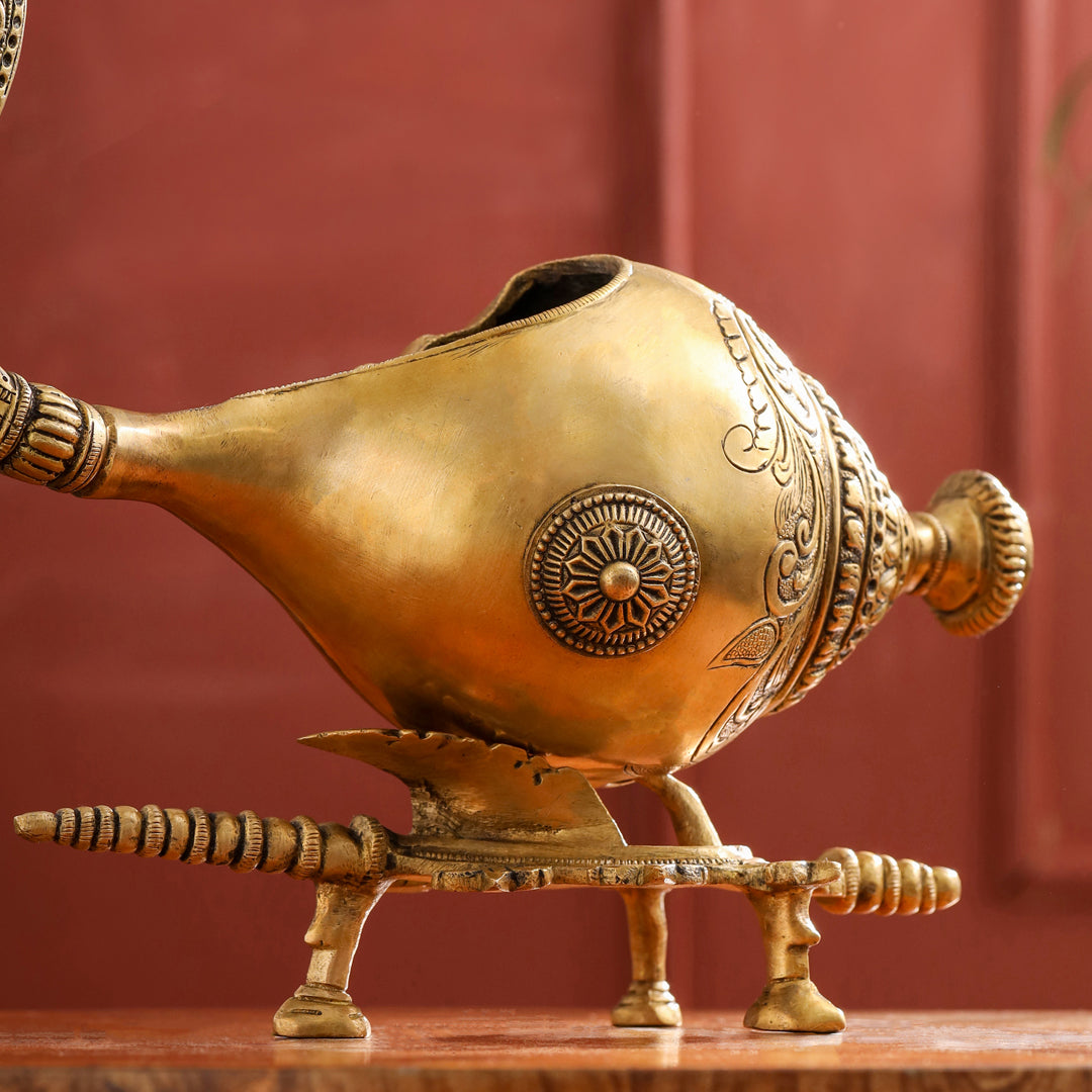 Brass Conch / Shankh with Intricate Stand (13 Inch) - Image 5