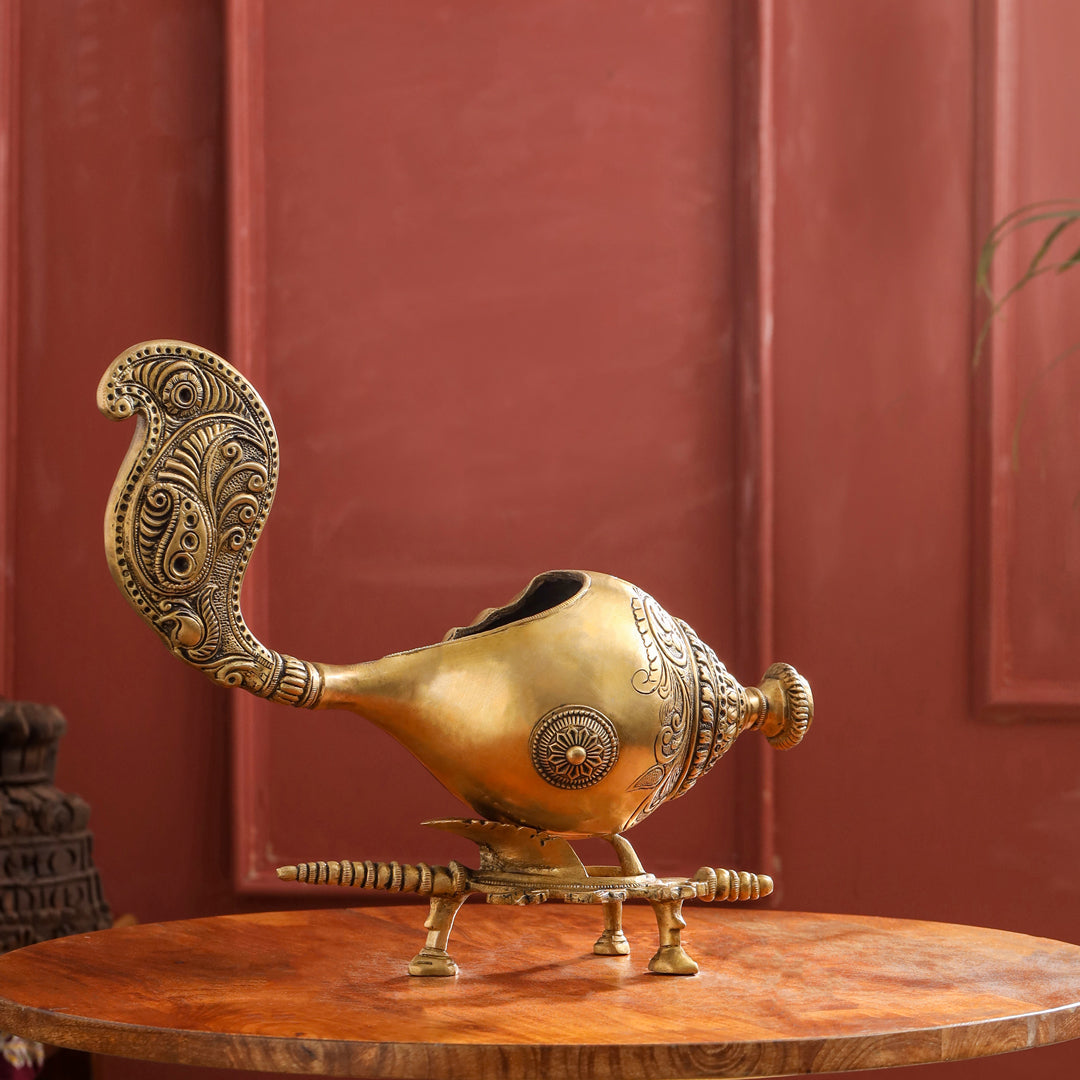 Brass Conch / Shankh with Intricate Stand (13 Inch) - Image 6
