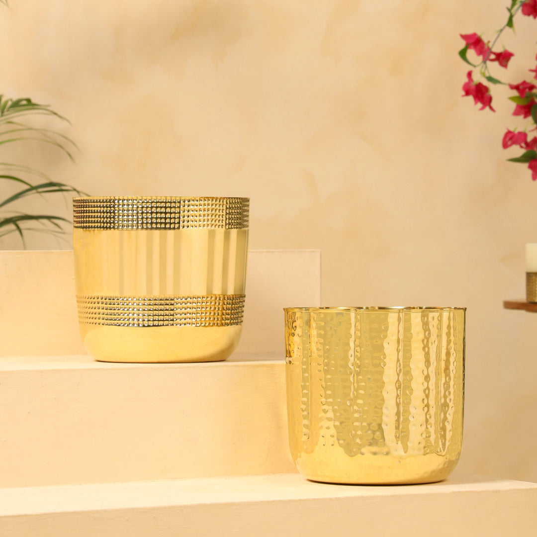Brass Bucket Planter Pot – 9 Inch Handcrafted Indoor & Outdoor Plant Pot | Sama Homes – Image 2 - Image 3