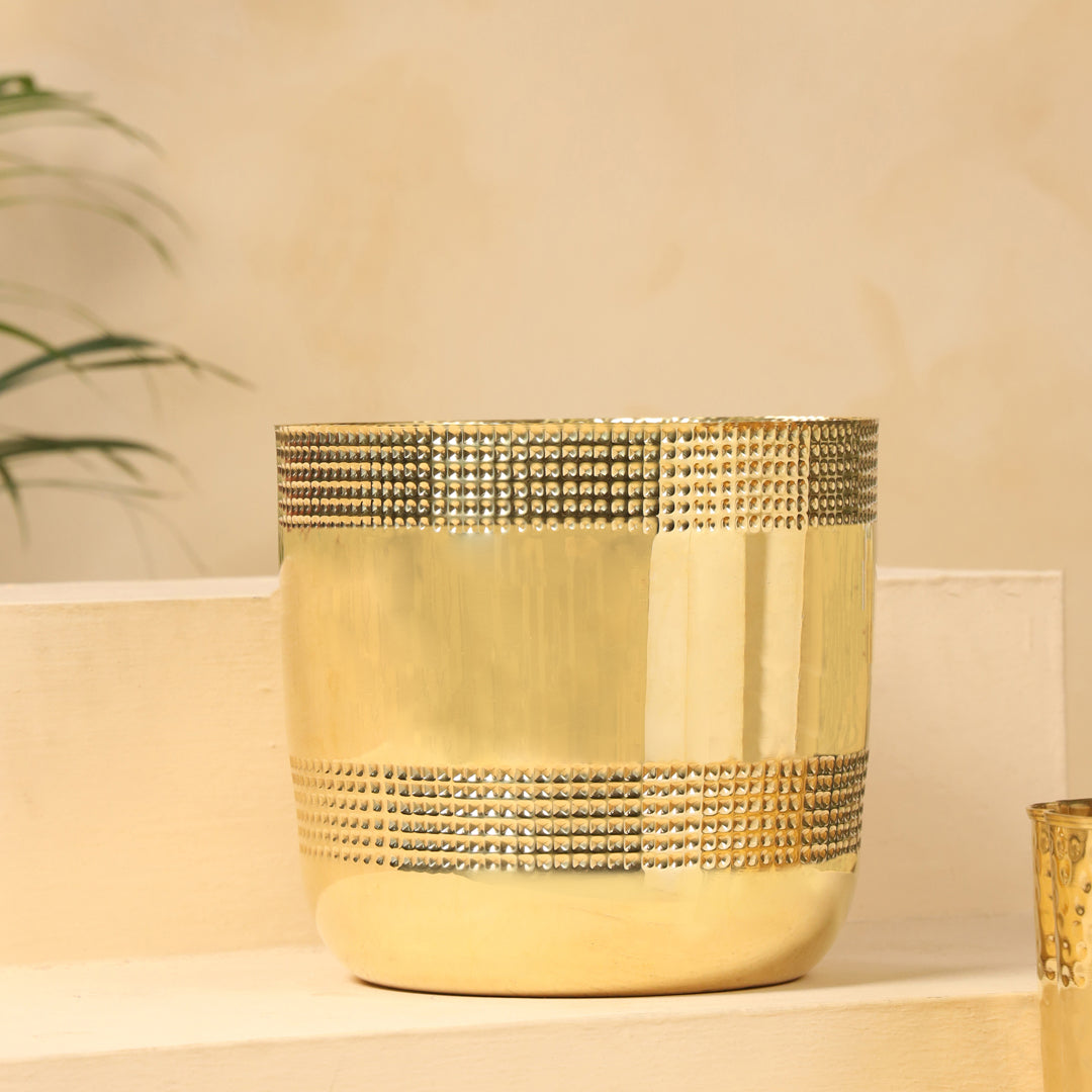 Brass Bucket Planter Pot – 9 Inch Handcrafted Indoor & Outdoor Plant Pot | Sama Homes – Image 3 - Image 4