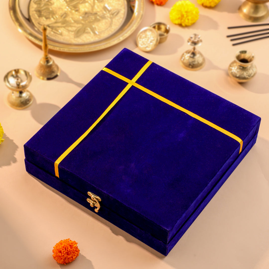 Brass Designer Pooja Thali Set With Velvet box - Image 7