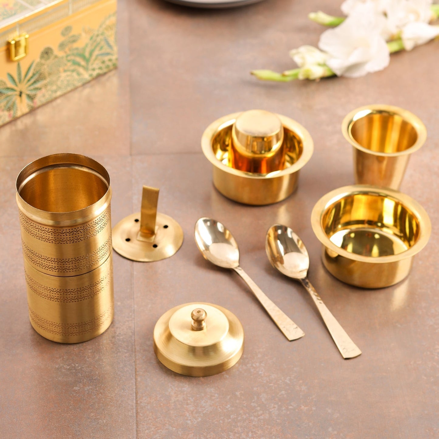 Premium Brass Coffee Maker & Davara Set – Luxury Gift & Corporate Hamper – Image 9