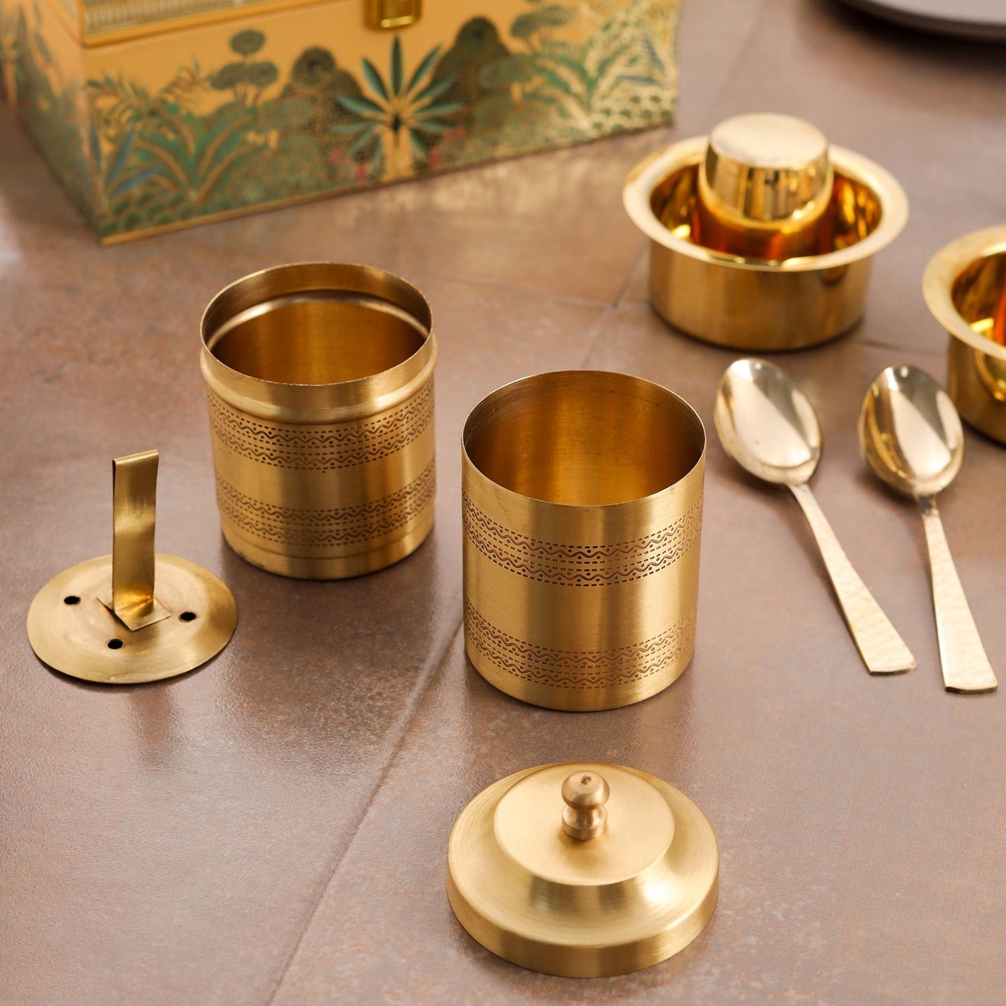 Premium Brass Coffee Maker & Davara Set – Luxury Gift & Corporate Hamper – Image 11