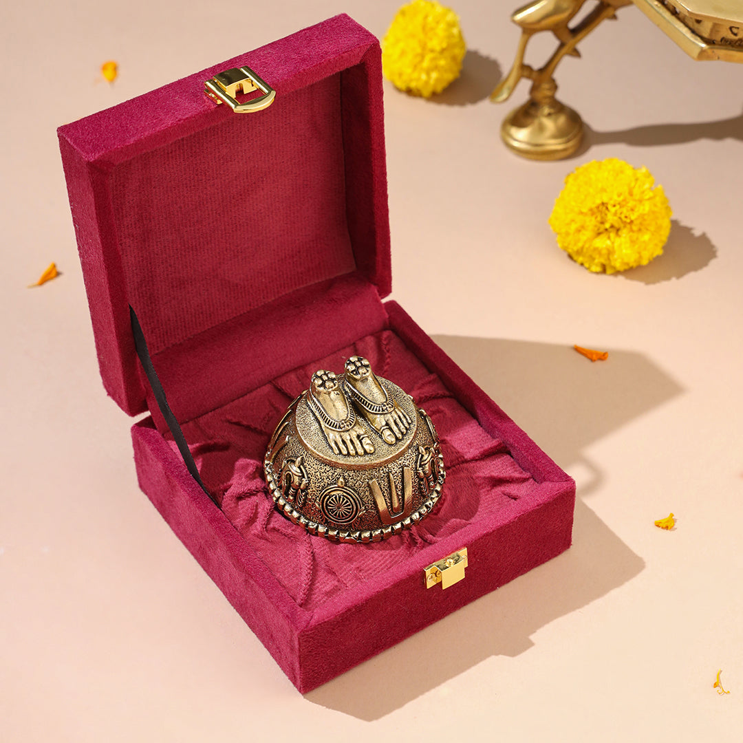 Brass Charan Paduka with Velvet Box – Divine Footprints of Lord Vishnu - Image 6