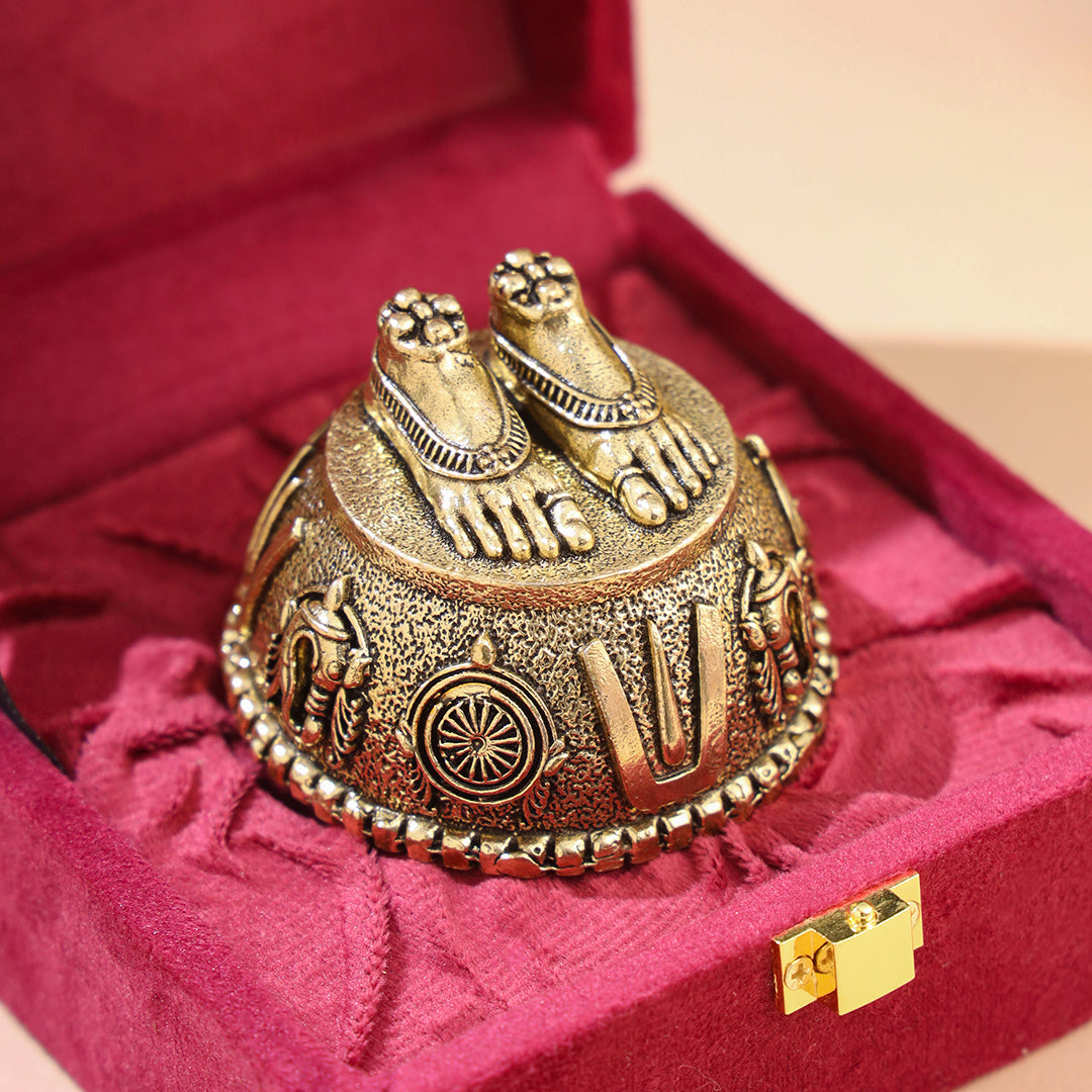 Brass Charan Paduka with Velvet Box – Divine Footprints of Lord Vishnu - Image 2