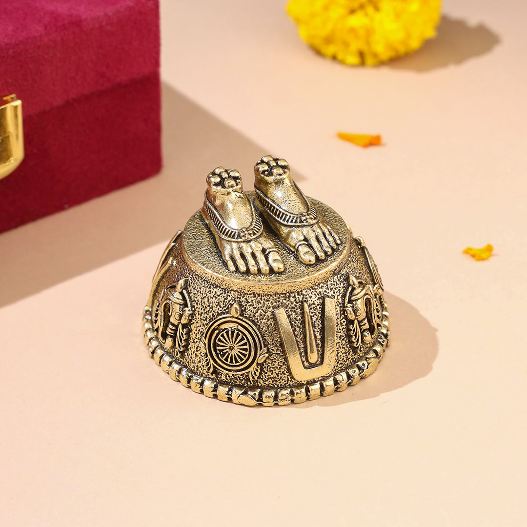Brass Charan Paduka with Velvet Box – Divine Footprints of Lord Vishnu - Image 7