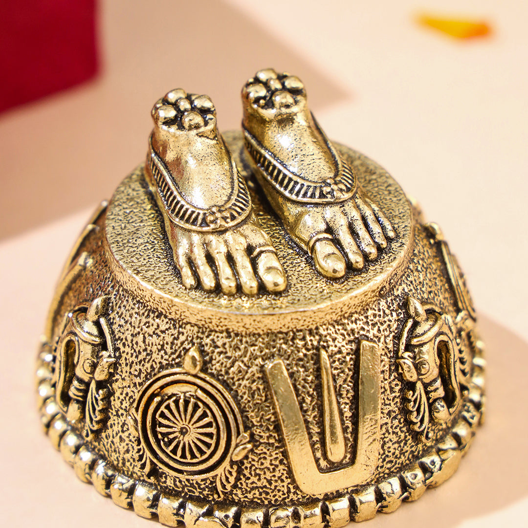 Brass Charan Paduka with Velvet Box – Divine Footprints of Lord Vishnu - Image 8