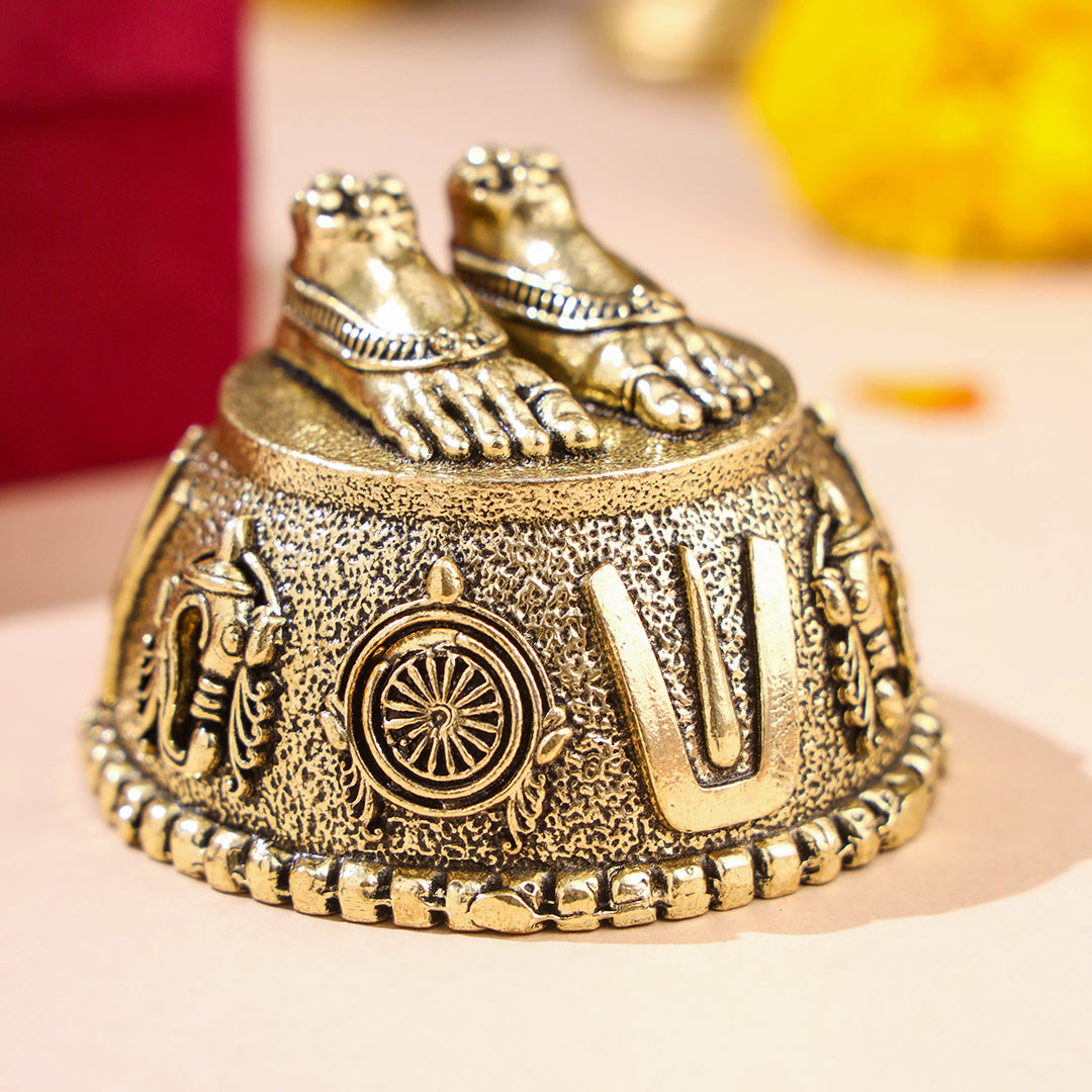 Brass Charan Paduka with Velvet Box – Divine Footprints of Lord Vishnu - Image 9