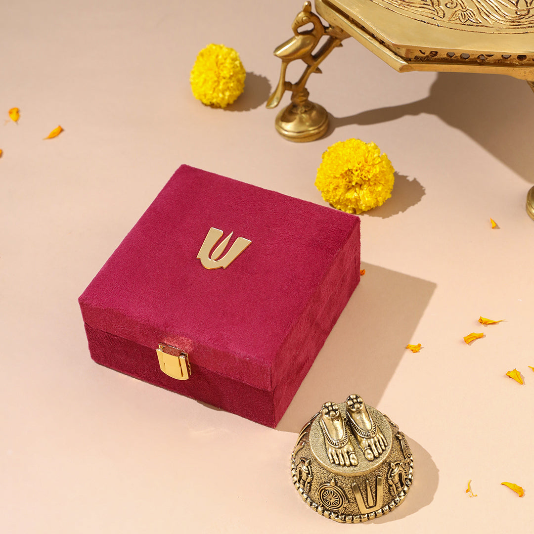 Brass Charan Paduka with Velvet Box – Divine Footprints of Lord Vishnu - Image 11