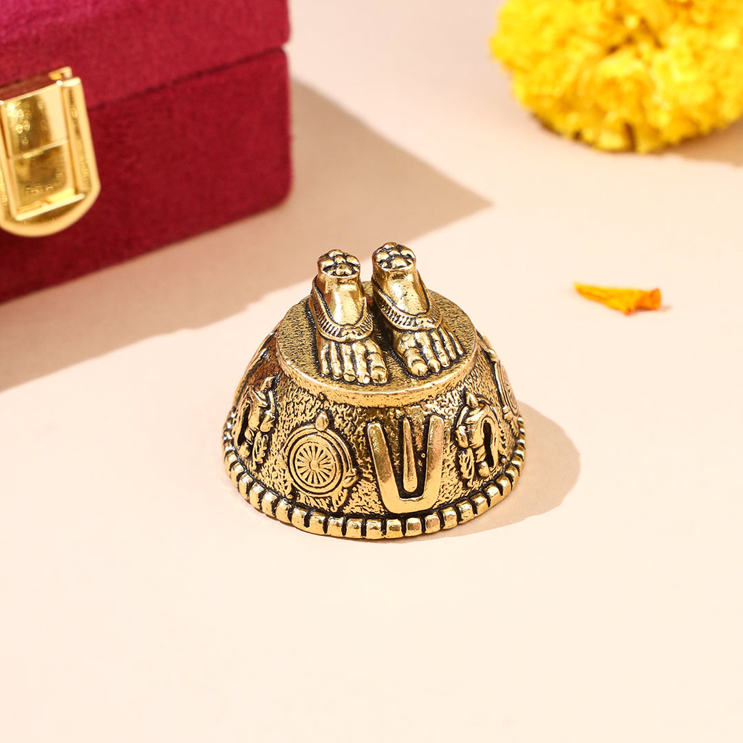 Brass Charan Paduka with Velvet Box – Divine Footprints of Lord Vishnu - Image 4