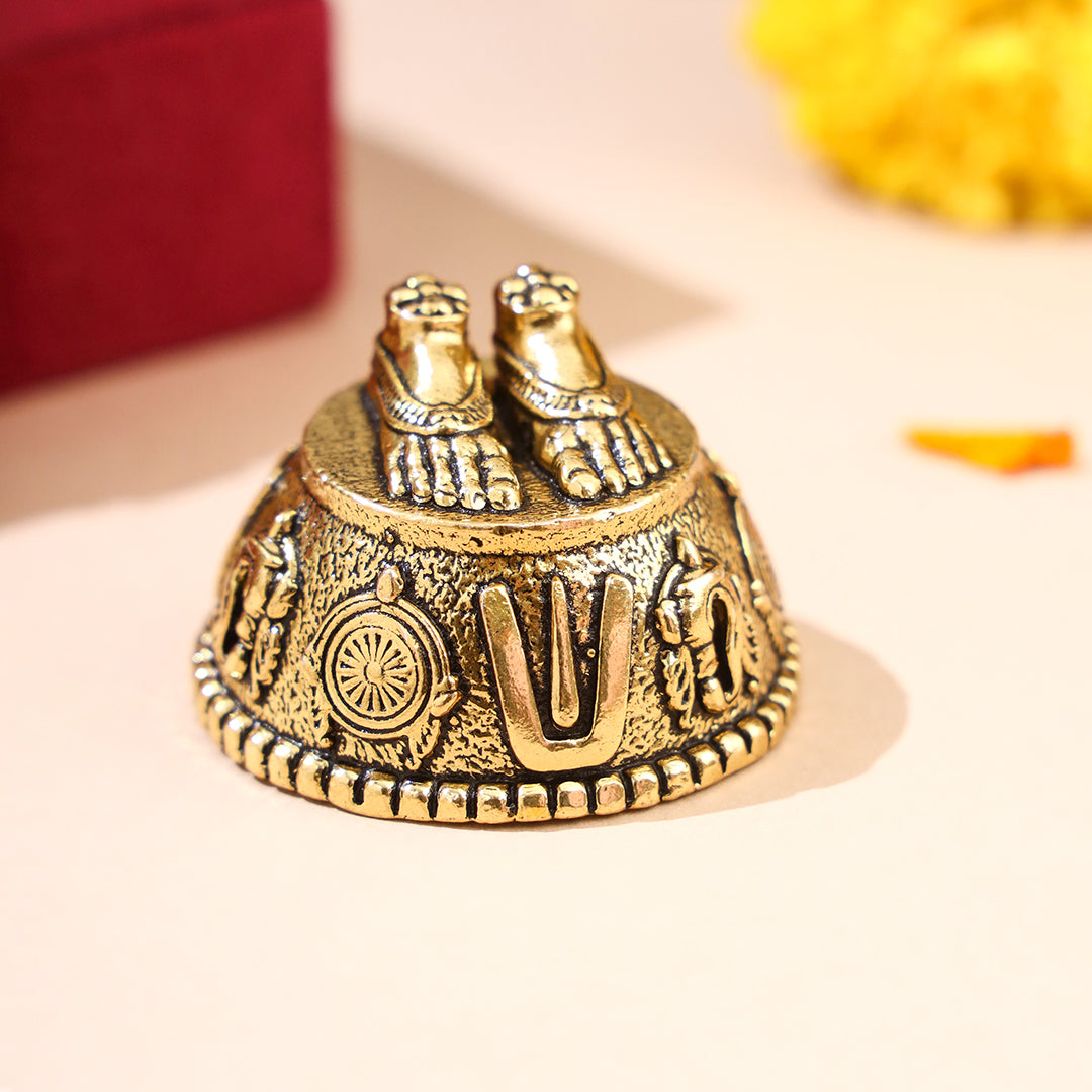 Brass Charan Paduka with Velvet Box – Divine Footprints of Lord Vishnu - Image 5
