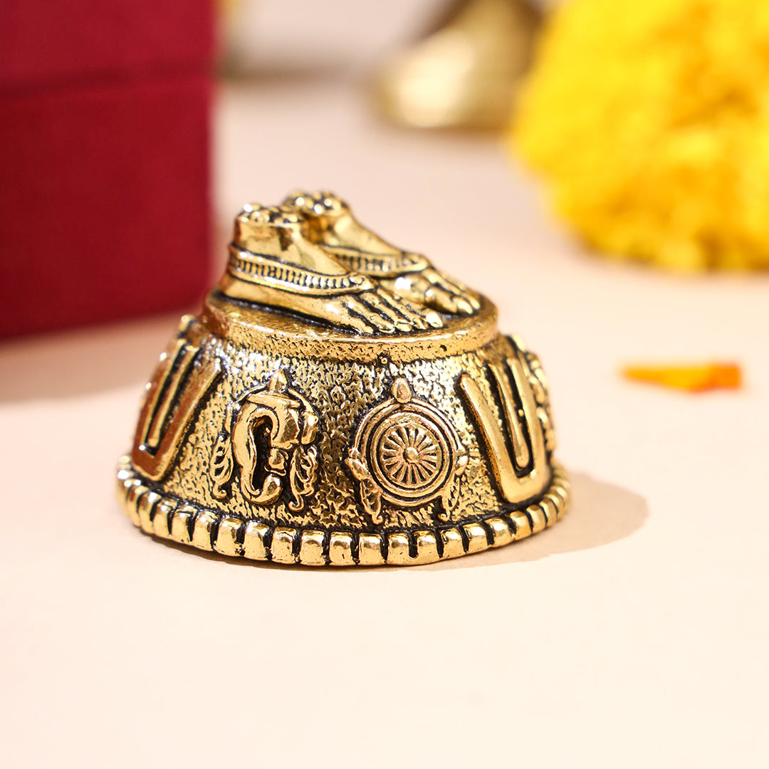 Brass Charan Paduka with Velvet Box – Divine Footprints of Lord Vishnu - Image 12