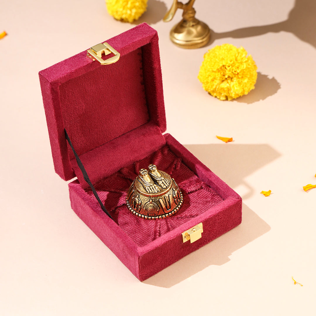 Brass Charan Paduka with Velvet Box – Divine Footprints of Lord Vishnu - Image 3