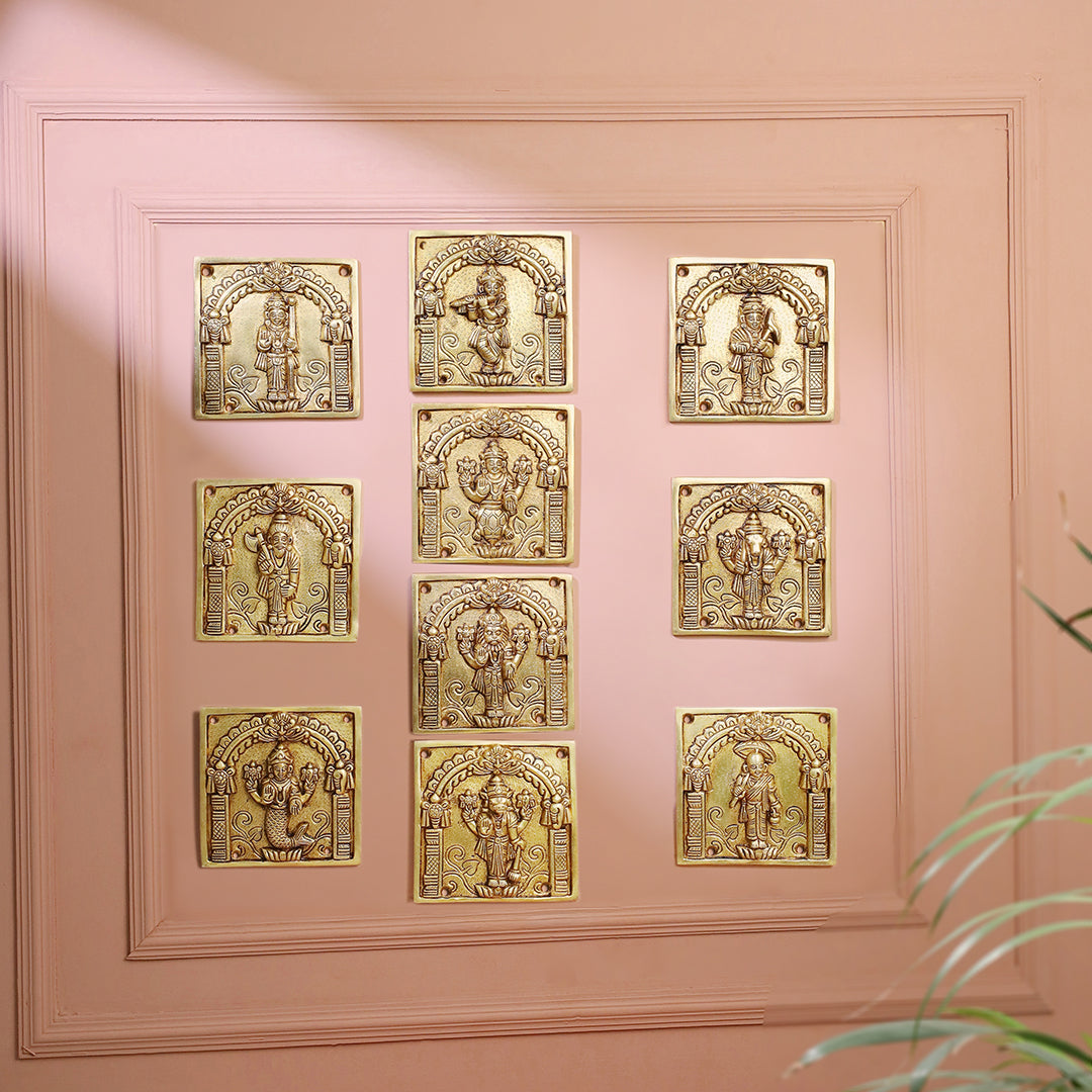 Brass Dashavatara Plates Set – Handmade Wall Decor (5.9 Inch) - Eco-friendly - Sama Homes