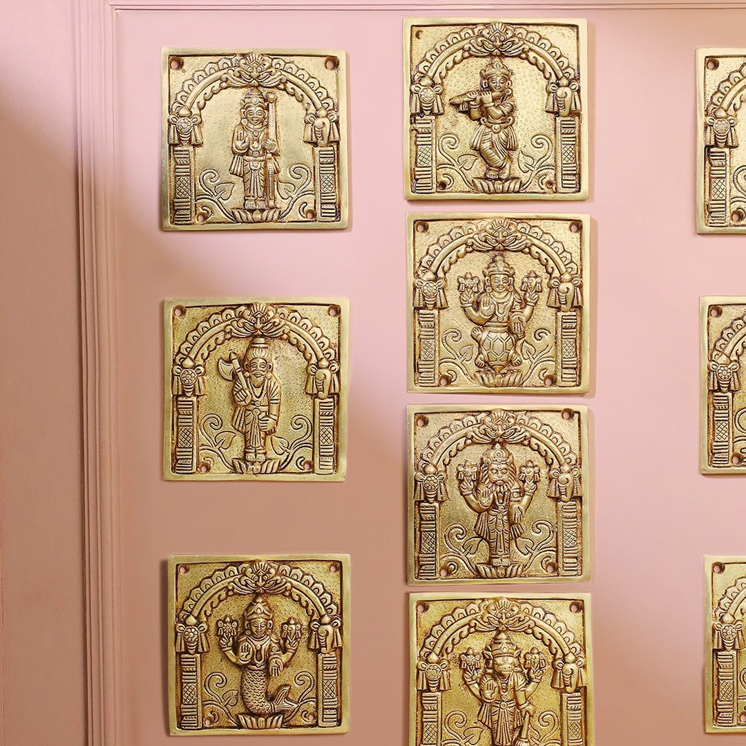 Brass Dashavatara Plates Set – Handmade Wall Decor (5.9 Inch) - Image 2