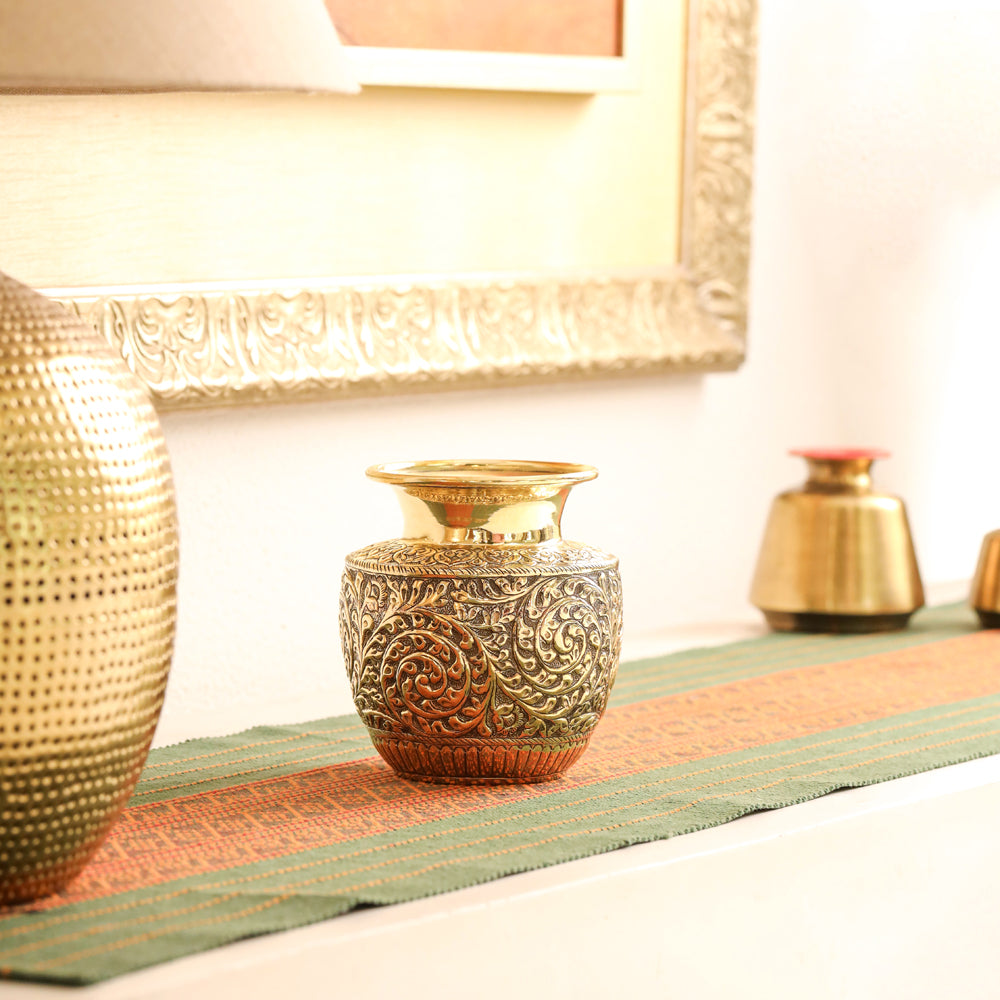Brass Decorative Pot / Kalash Intricately Engraved Floral Design - Image 2