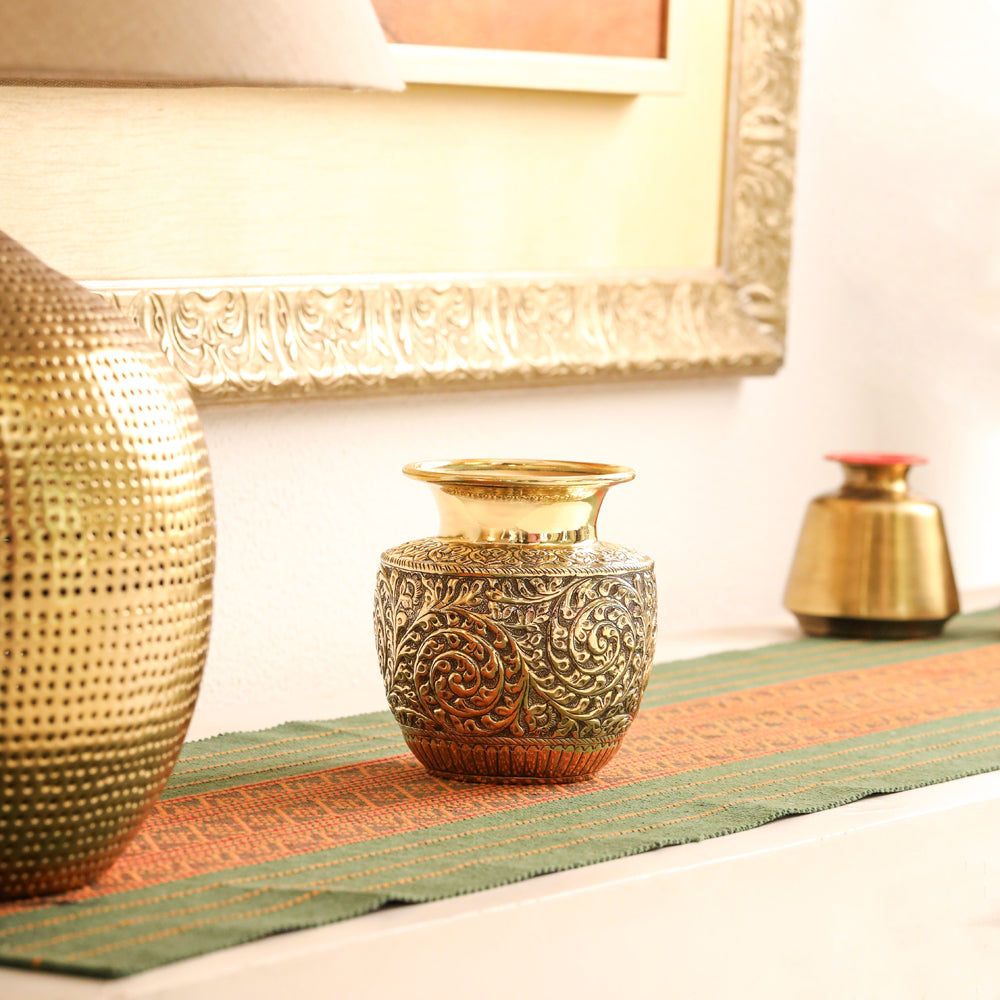 Brass Decorative Pot / Kalash Intricately Engraved Floral Design - Image 3