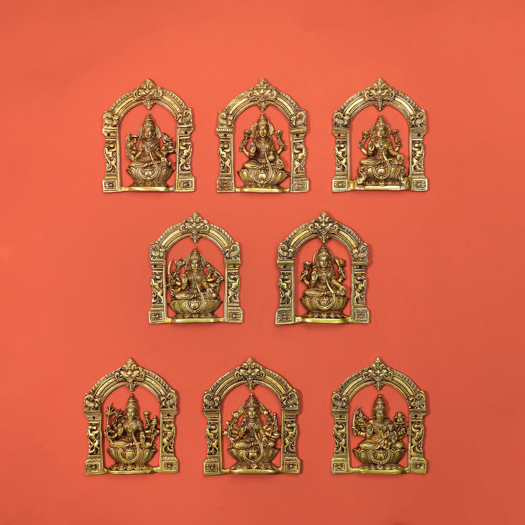 Brass Ashtalakshmi Wall Hanging Plates Set – Traditional Indian Decor (9.3 inches) - Eco-friendly - Sama Homes